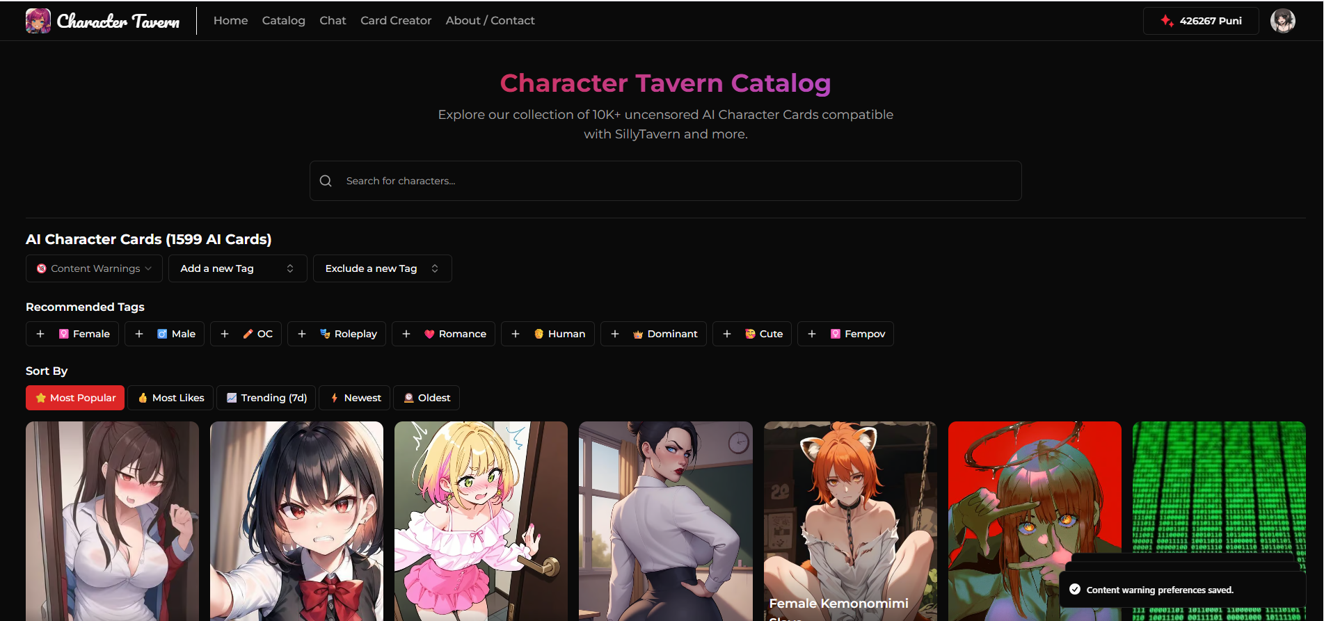SCREENSHOT: Browse for characters on character-tavern.com or chub.ai.