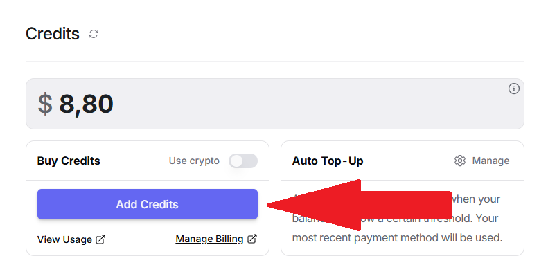 SCREENSHOT: OpenRouter's billing or credits page.